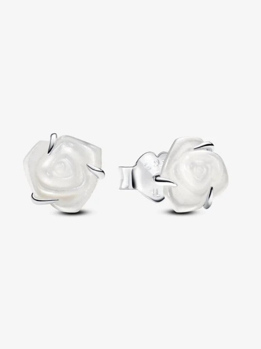 White Rose in Bloom Stud Earrings